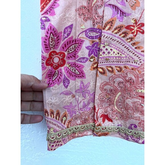 Express Womens Embroidery Sequined Wrap Floral Skirt Pink Sz 10 - Picture 6 of 11